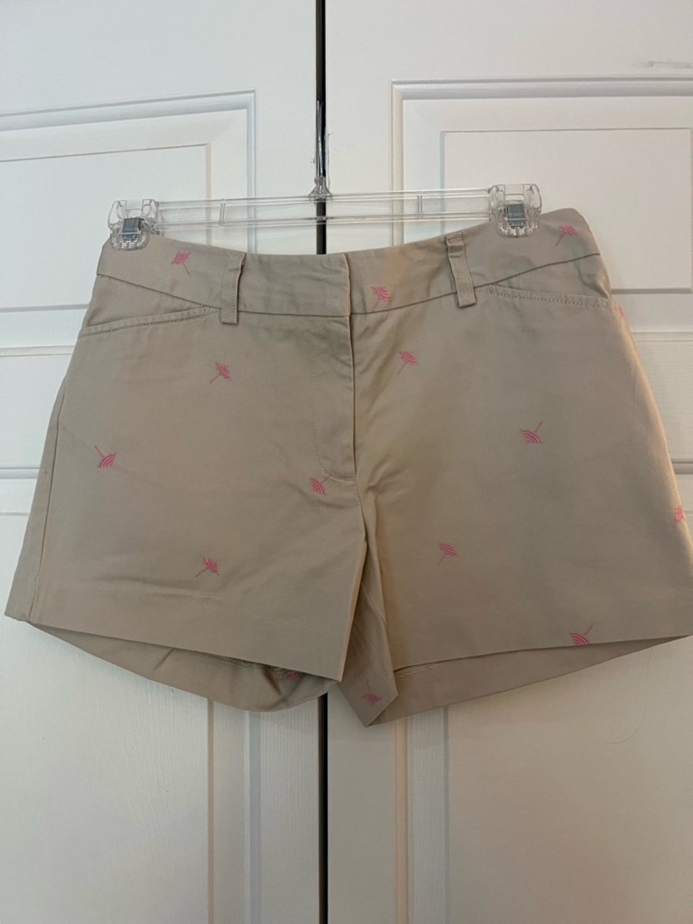 Khaki Cotton Shorts with Pink Umbrellas Embroidery Size 8p